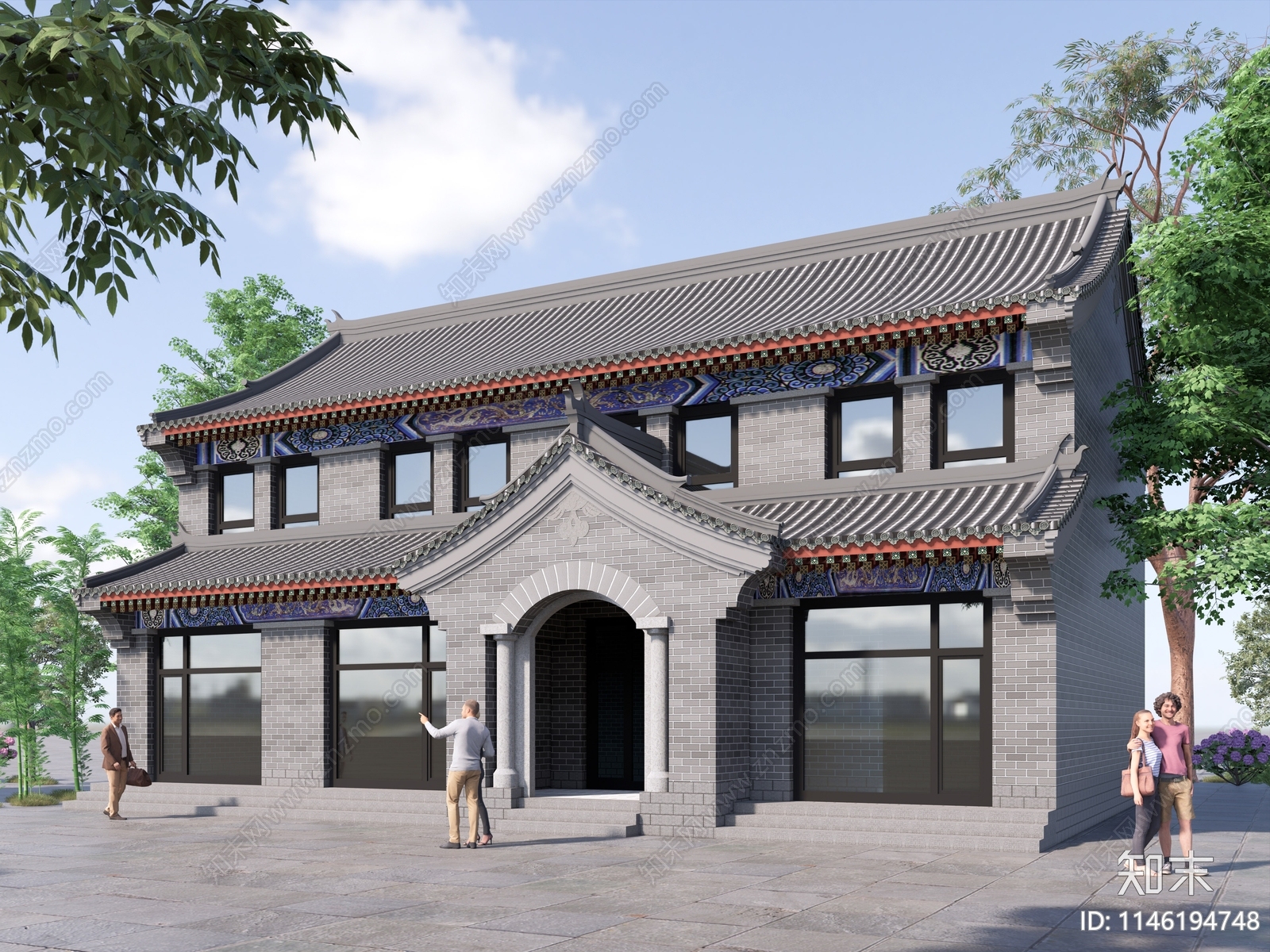 中式餐饮建筑SU模型下载【ID:1146194748】