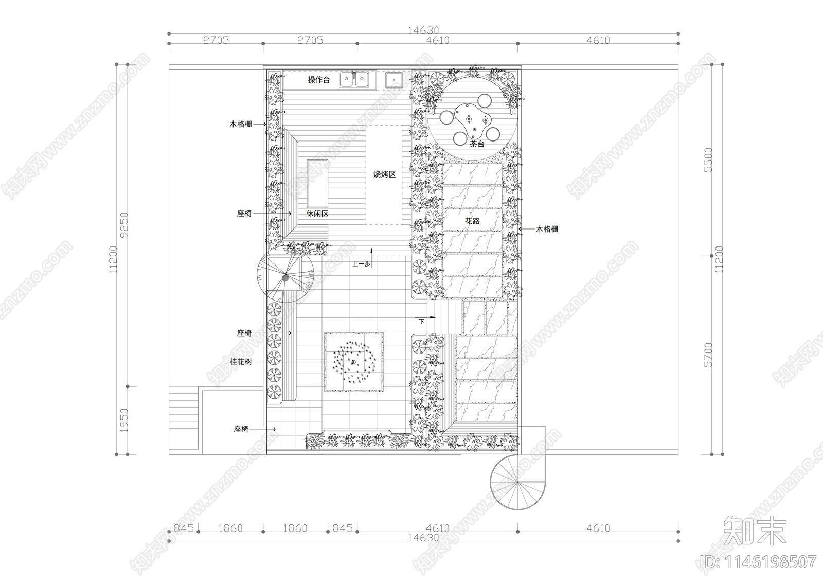 天台景观庭院平面图施工图下载【ID:1146198507】