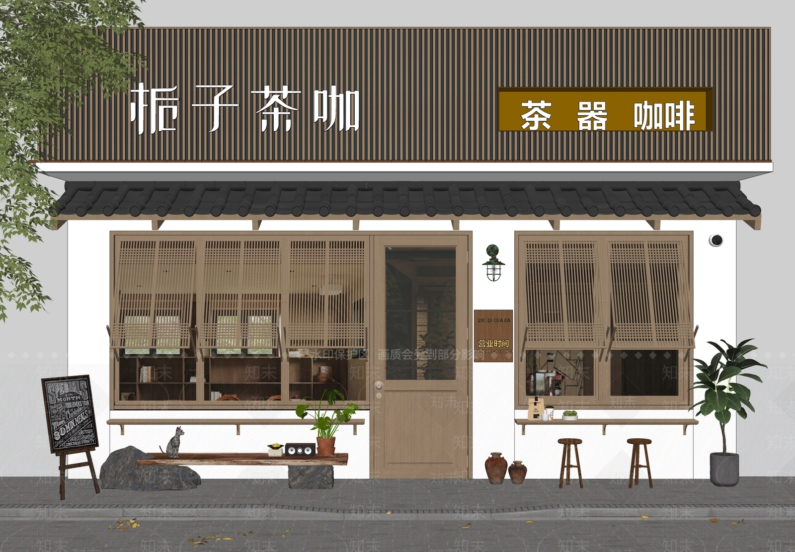 新中式茶馆门头门面SU模型下载【ID:1146198955】_知末su模型网