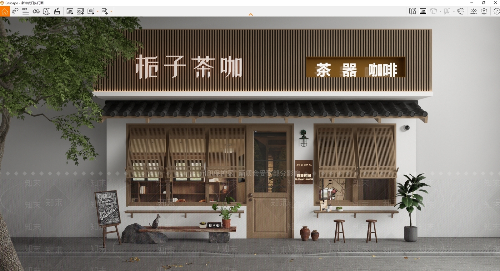 新中式茶馆门头门面SU模型下载【ID:1146198955】_知末su模型网