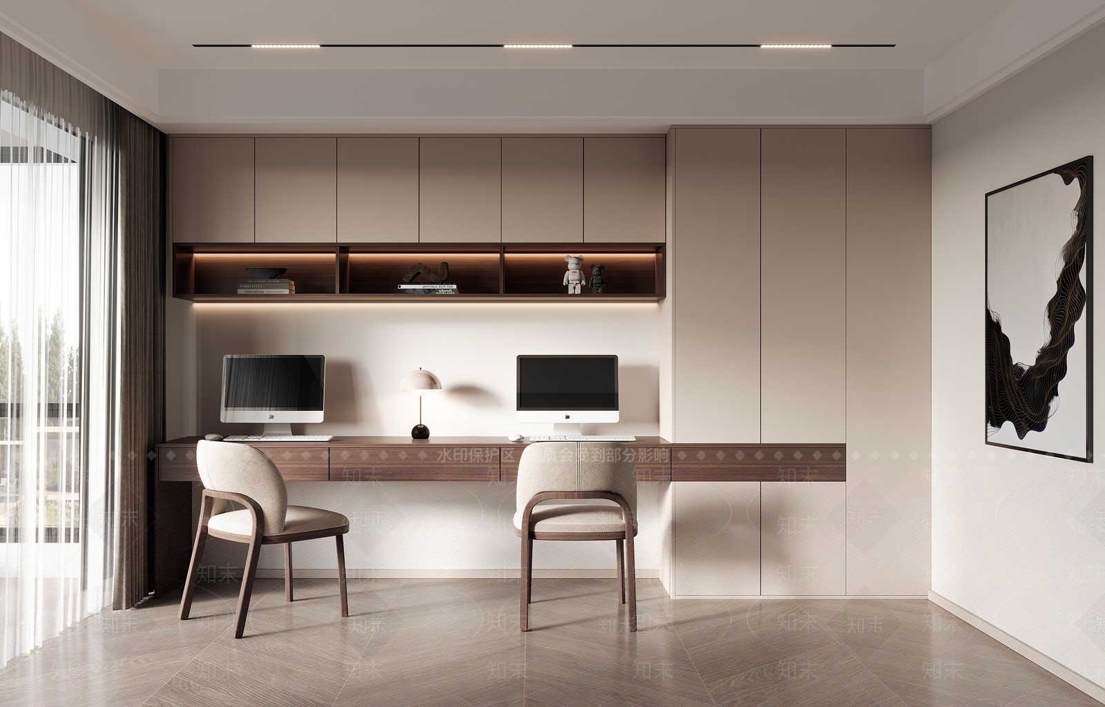 现代奶油色书房3D模型下载【ID:1146200652】