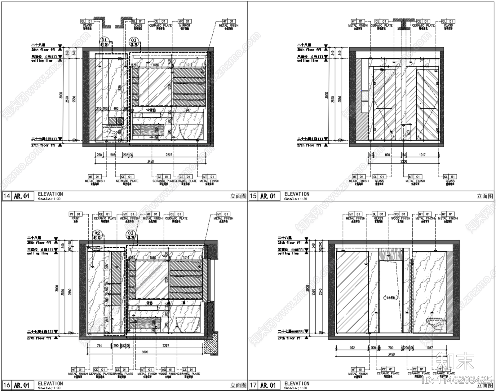 郑州融创金水府218m²样板房室内cad施工图下载【ID:1146203425】