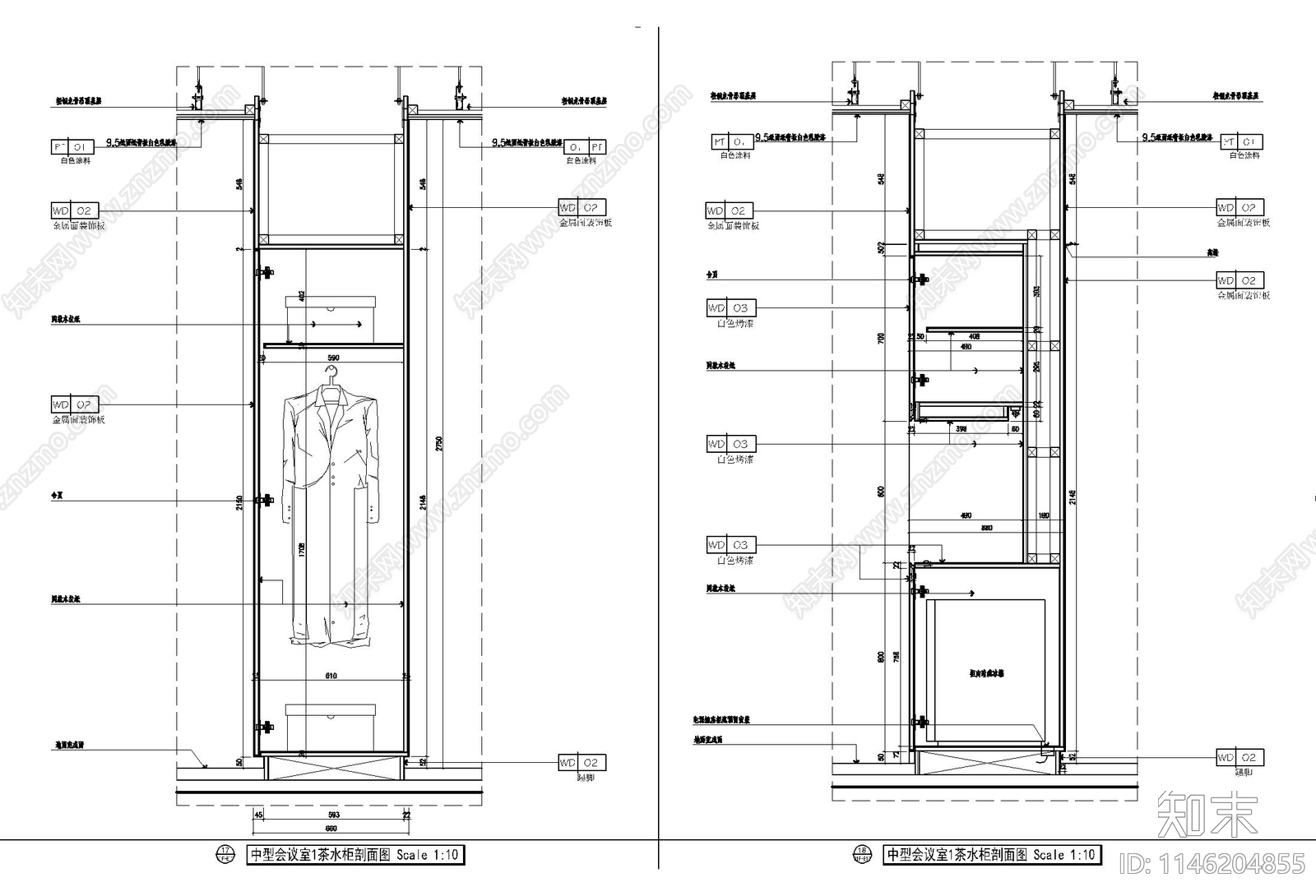 茶水柜立面及剖面cad施工图下载【ID:1146204855】