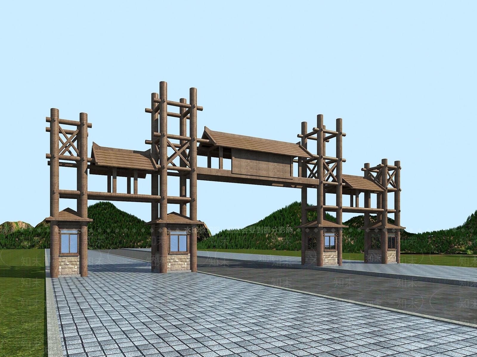 现代景区入口大门3D模型下载【ID:1146205543】