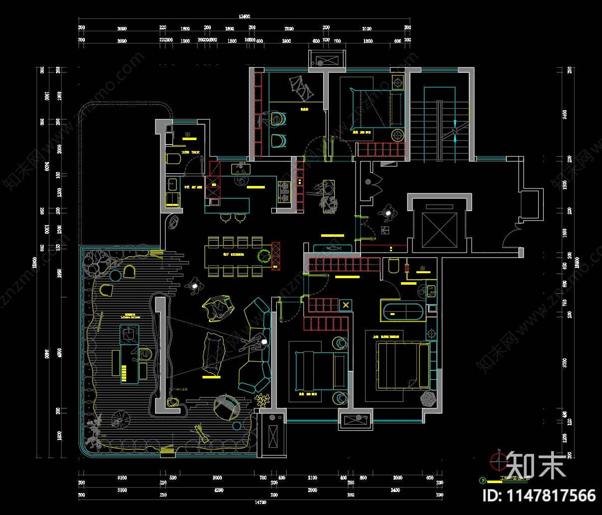 175平平层户型室内平面图施工图下载【ID:1147817566】