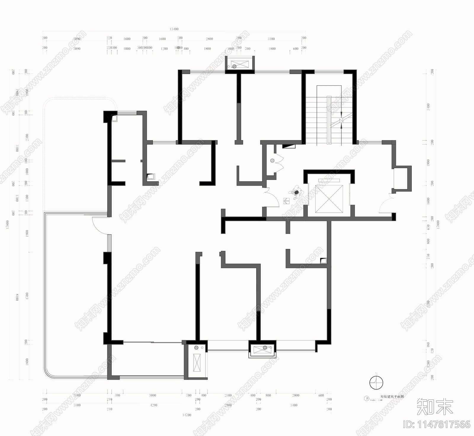 175平平层户型室内平面图施工图下载【ID:1147817566】