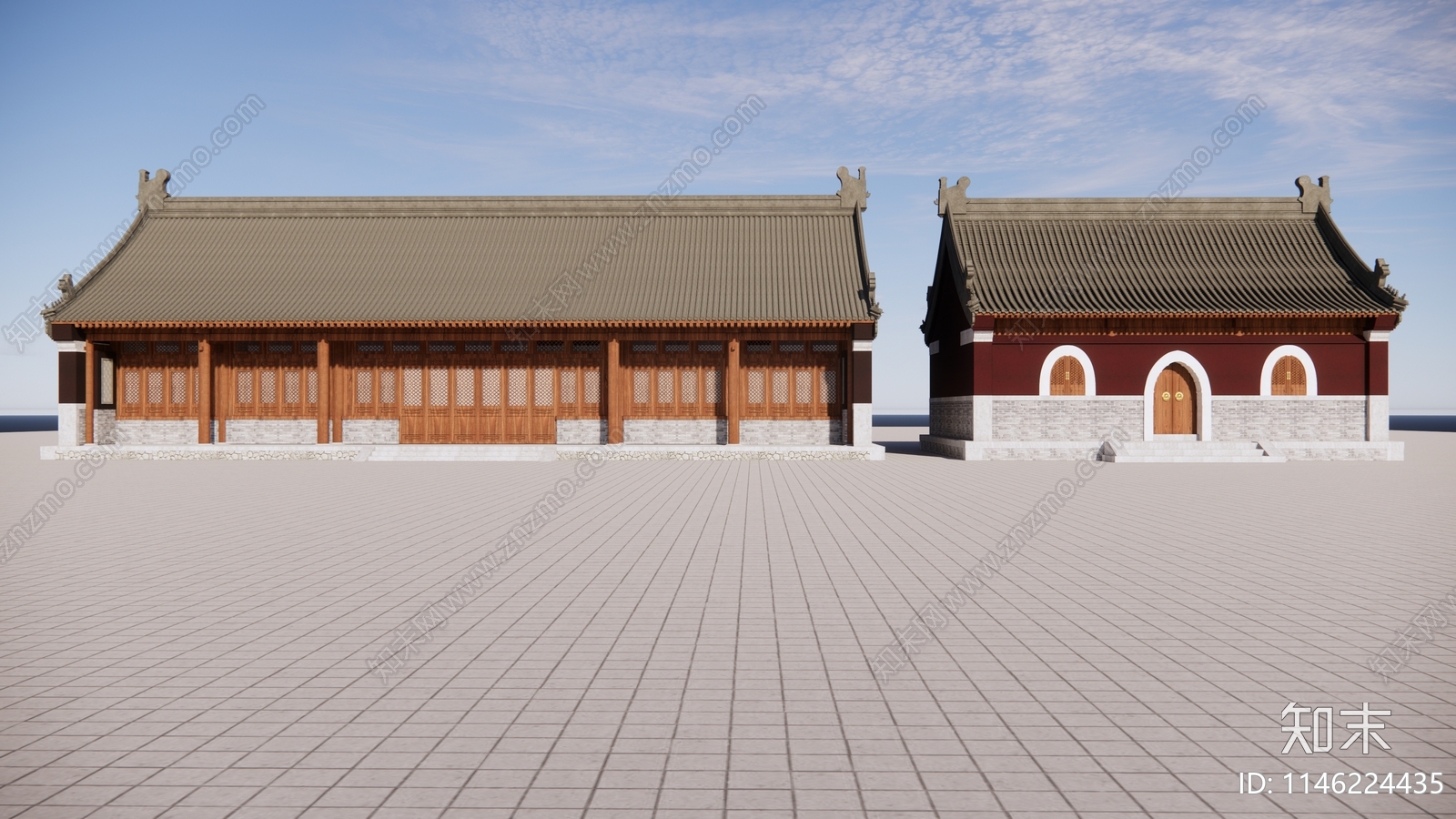 中式寺庙建筑SU模型下载【ID:1146224435】