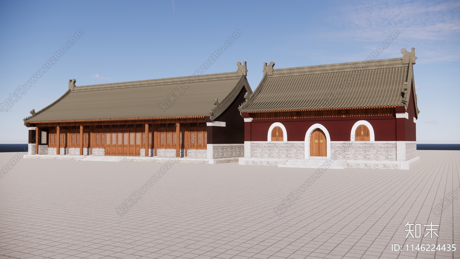 中式寺庙建筑SU模型下载【ID:1146224435】