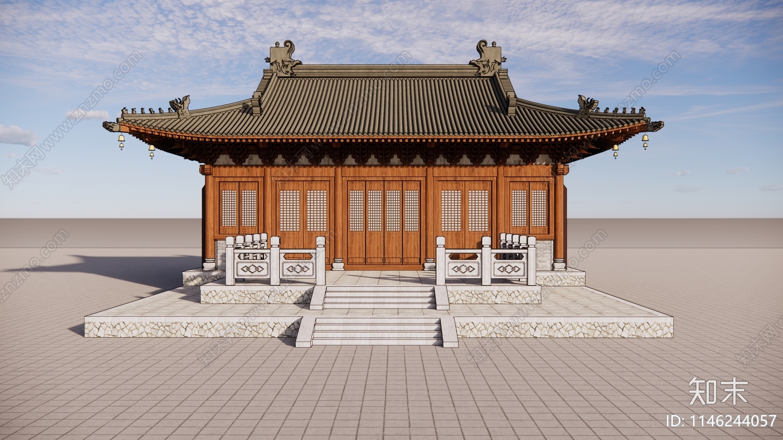 中式寺庙建筑SU模型下载【ID:1146244057】