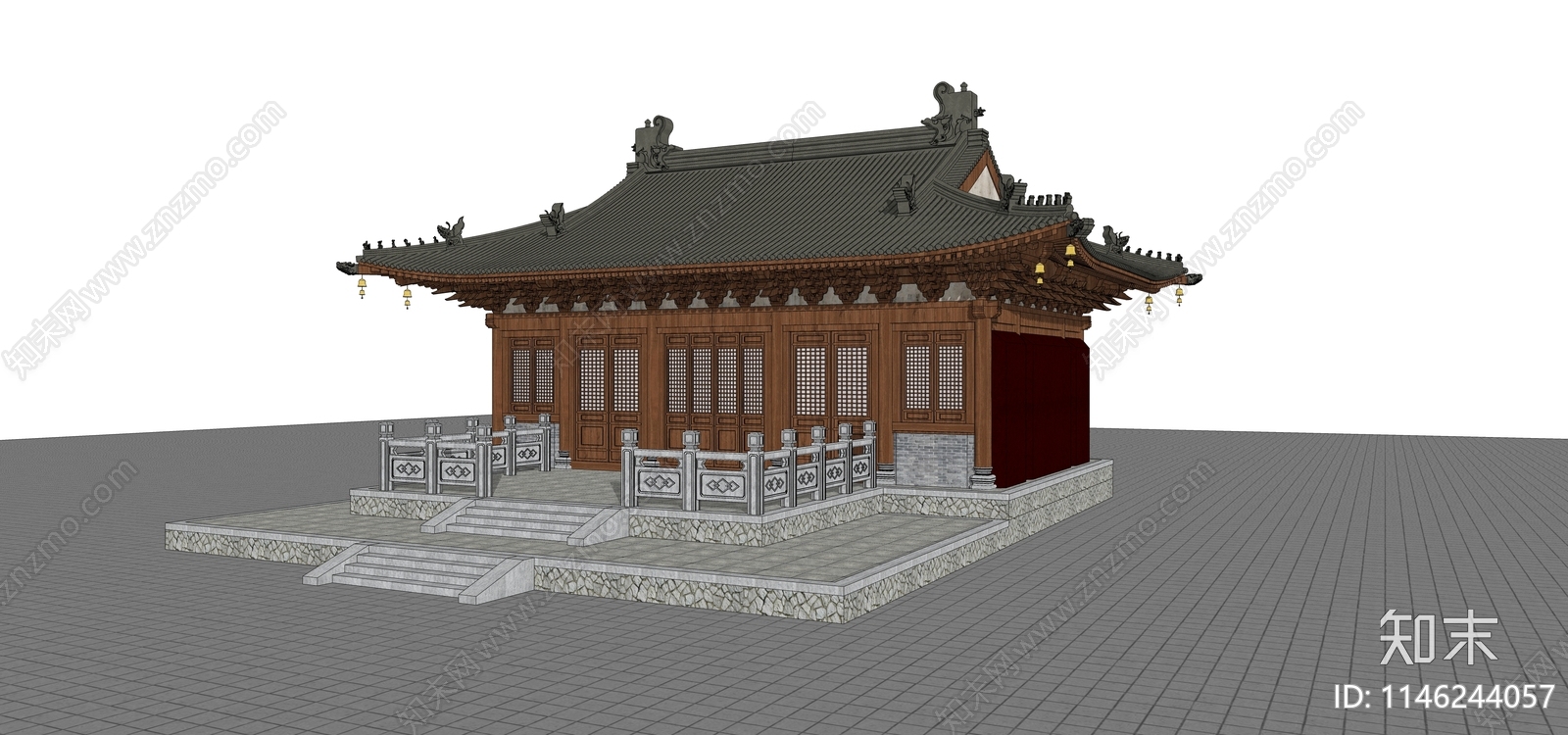 中式寺庙建筑SU模型下载【ID:1146244057】