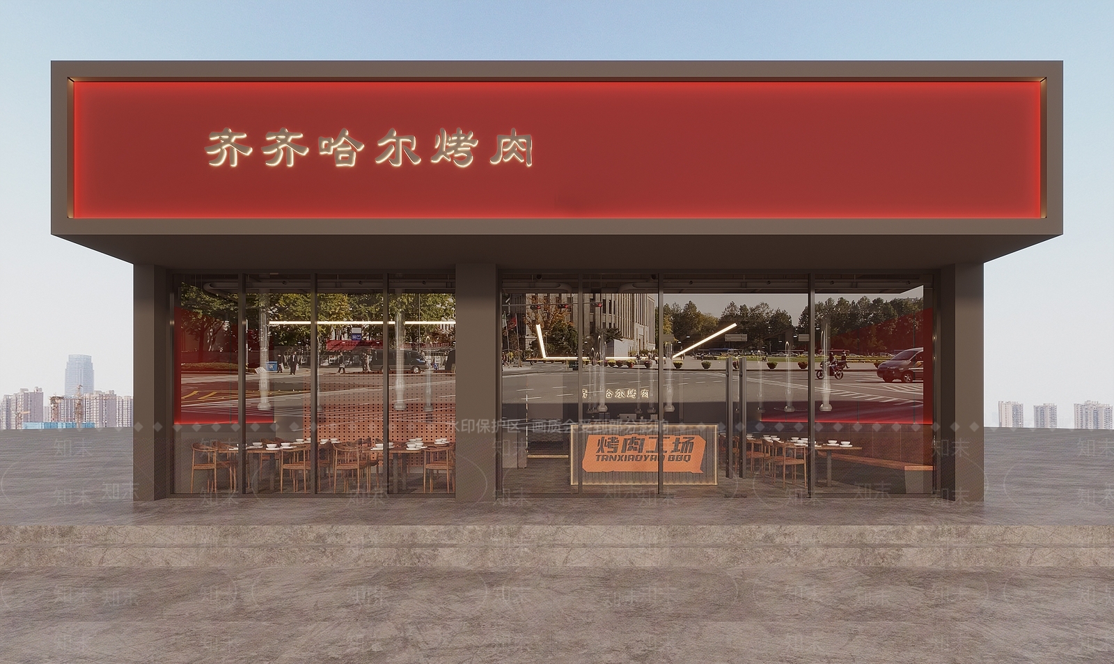 现代烤肉店门头门面3D模型下载【ID:1146247506】