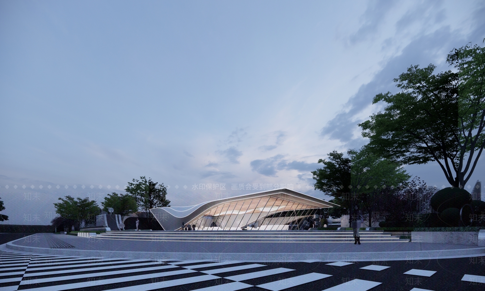 现代风格流线型展览馆建筑SU模型下载【ID:1150920721】