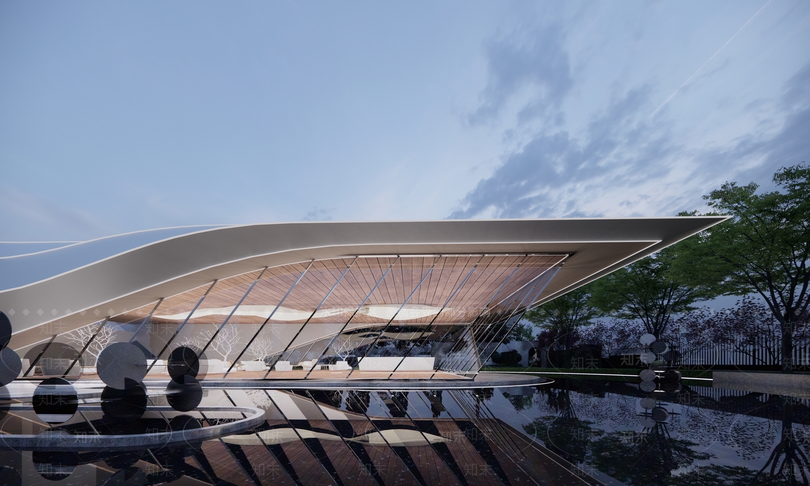 现代风格流线型展览馆建筑SU模型下载【ID:1150920721】