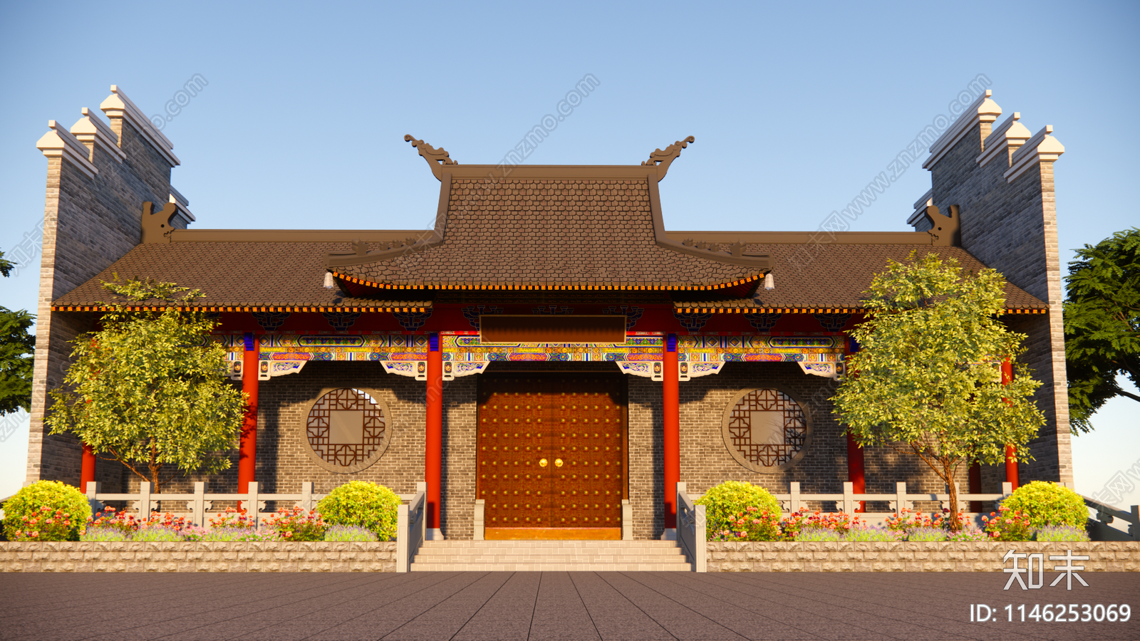 中式寺庙建筑SU模型下载【ID:1146253069】