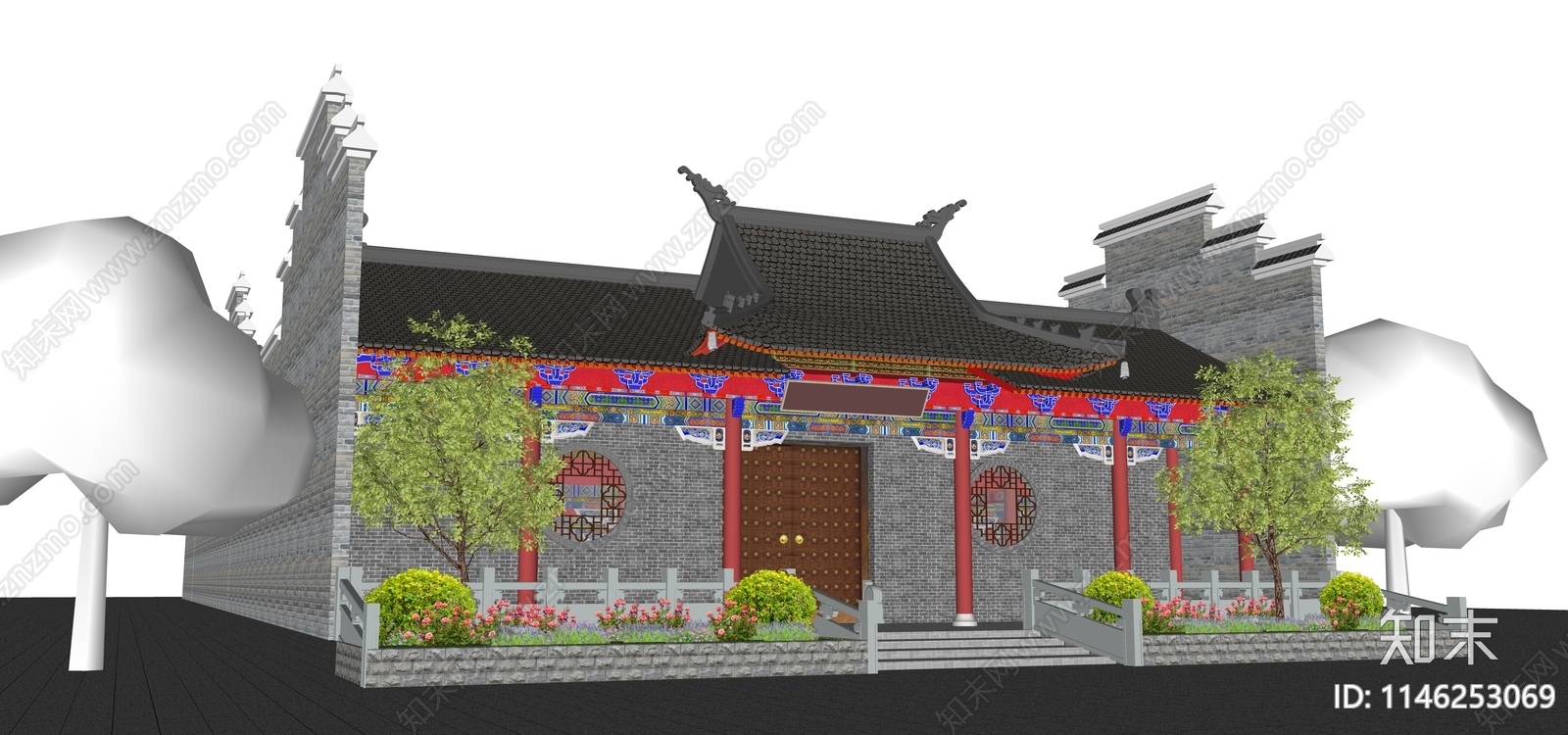 中式寺庙建筑SU模型下载【ID:1146253069】