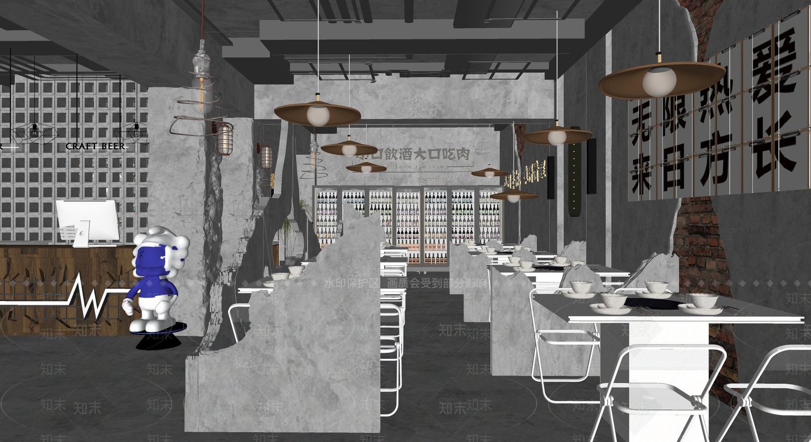 工业风烧烤店SU模型下载【ID:1146255472】