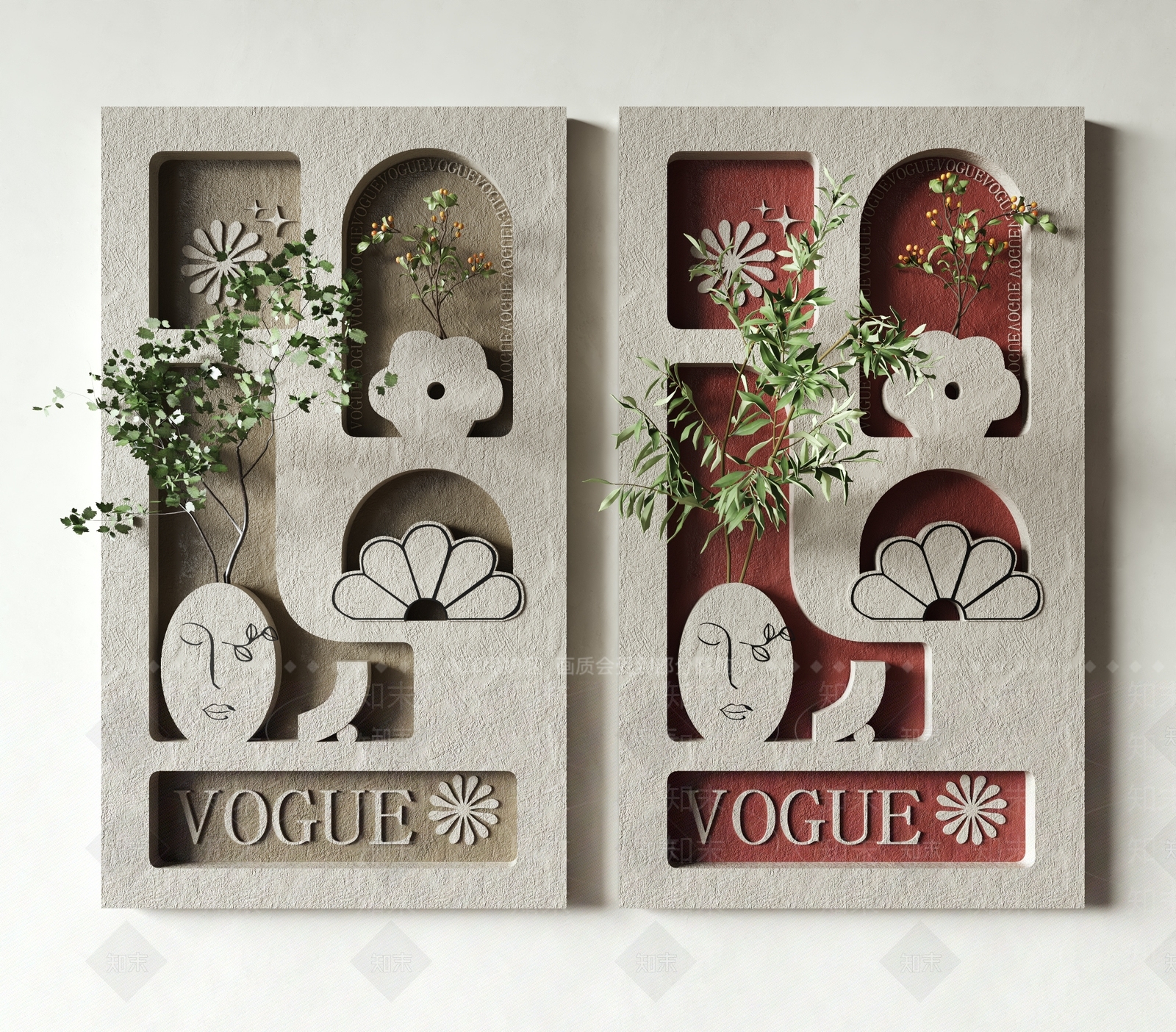 侘寂风立体植物墙饰3D模型下载【ID:1146257264】