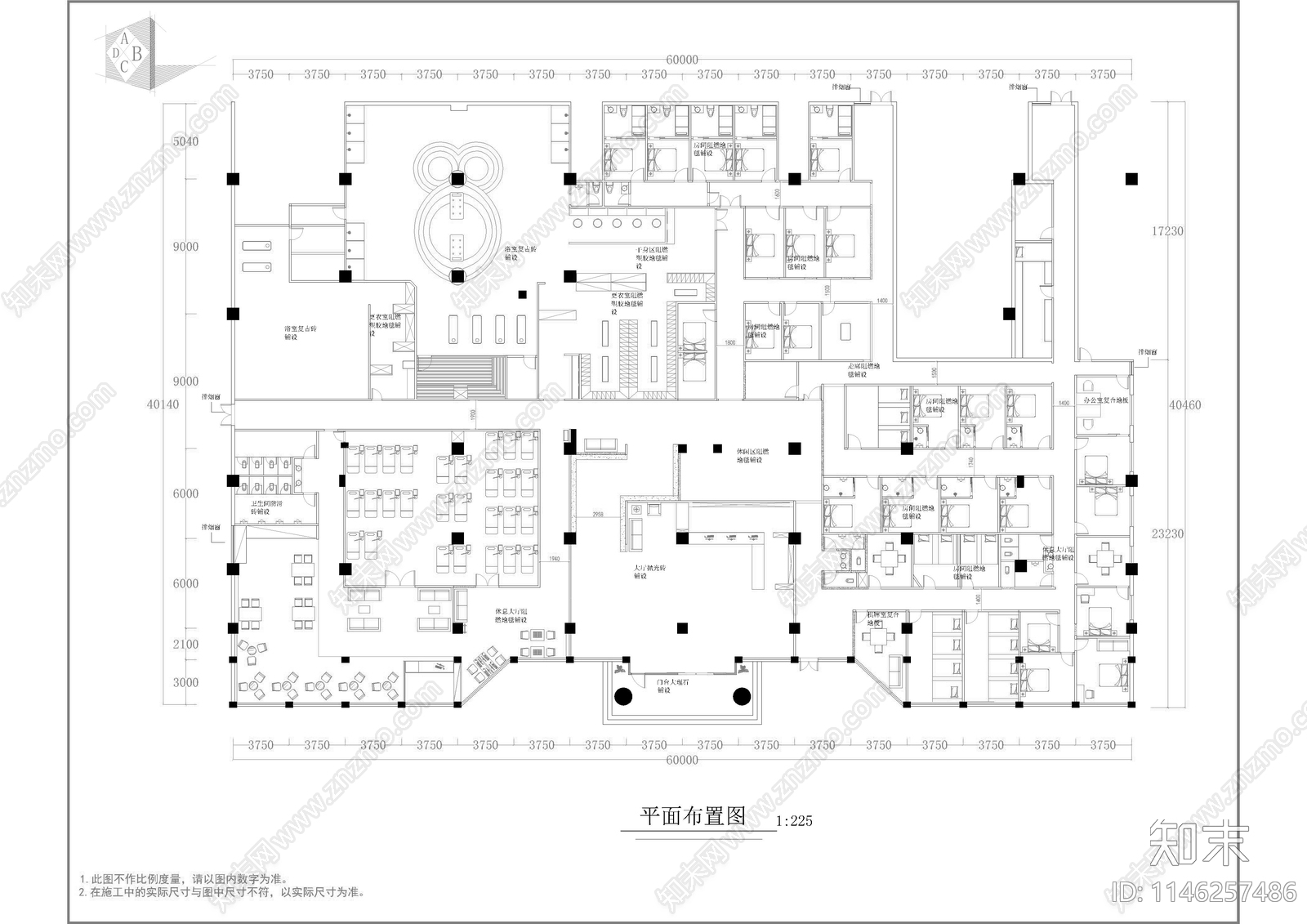 2300㎡汤泉水疗洗浴中心室内cad施工图下载【ID:1146257486】
