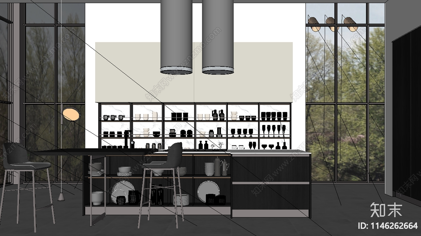 现代风格开放式厨房SU模型下载【ID:1146262664】