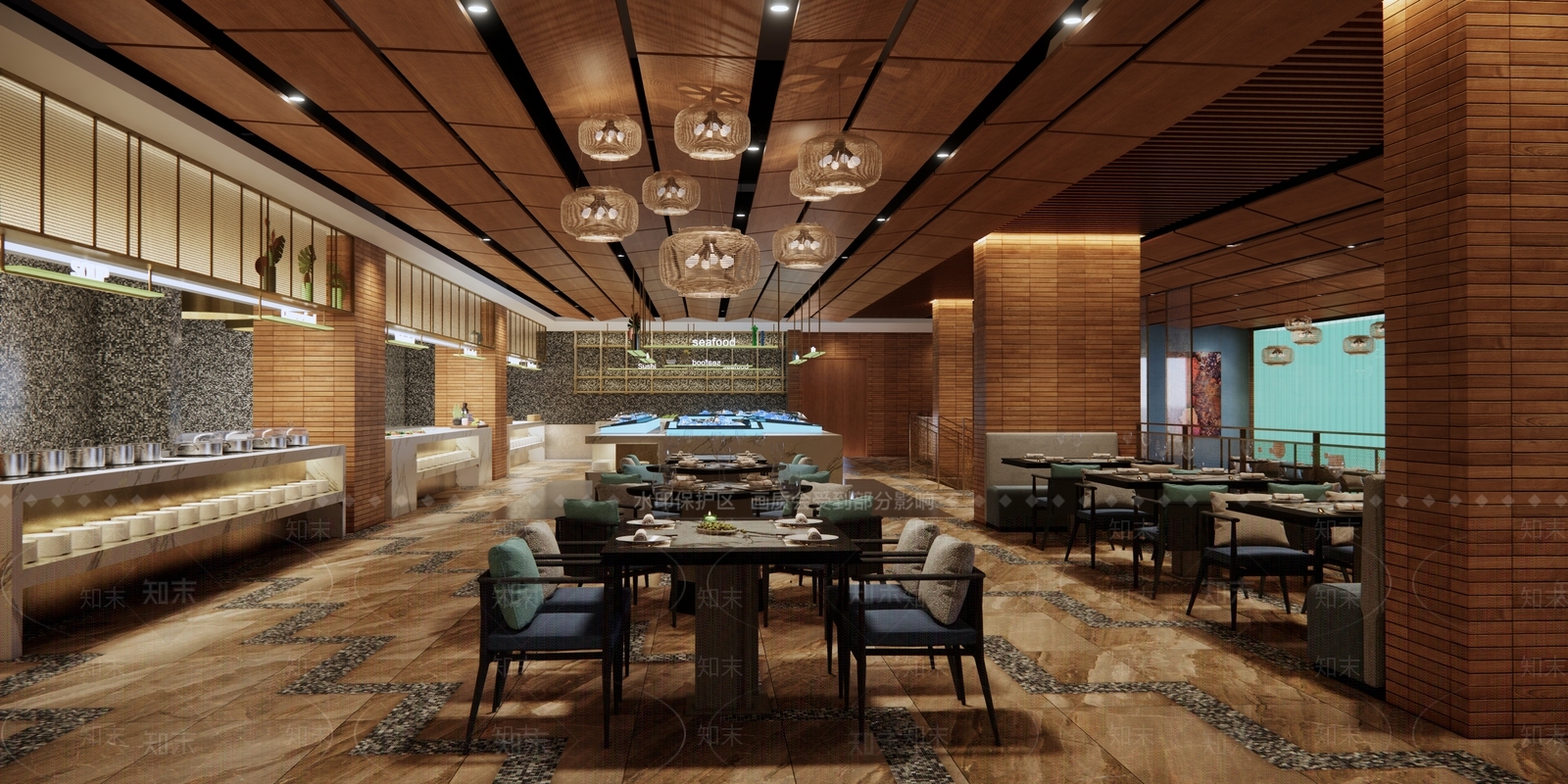 现代自助餐厅SU模型草图