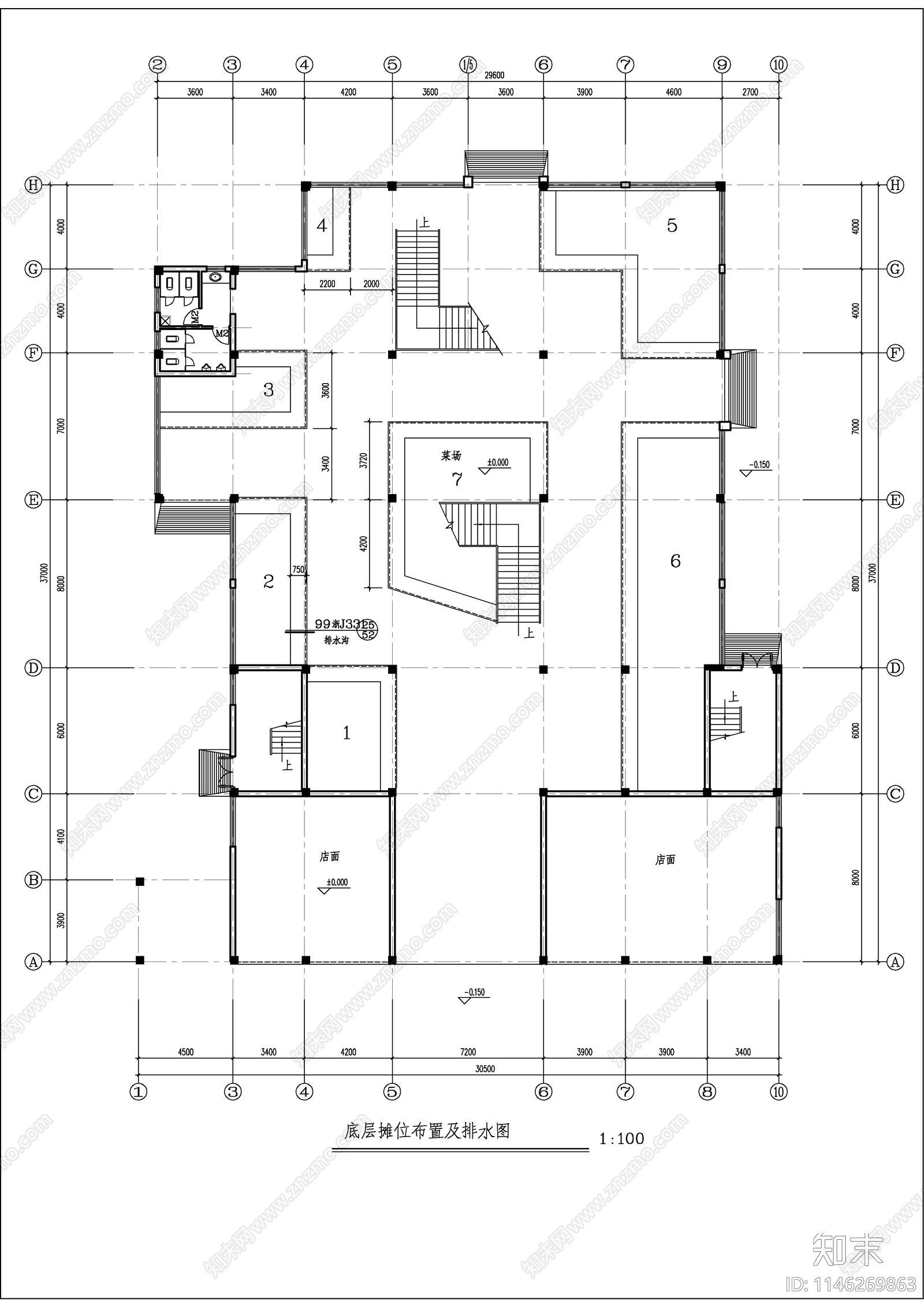 4层跨架结构菜场商场建筑cad施工图下载【ID:1146269863】