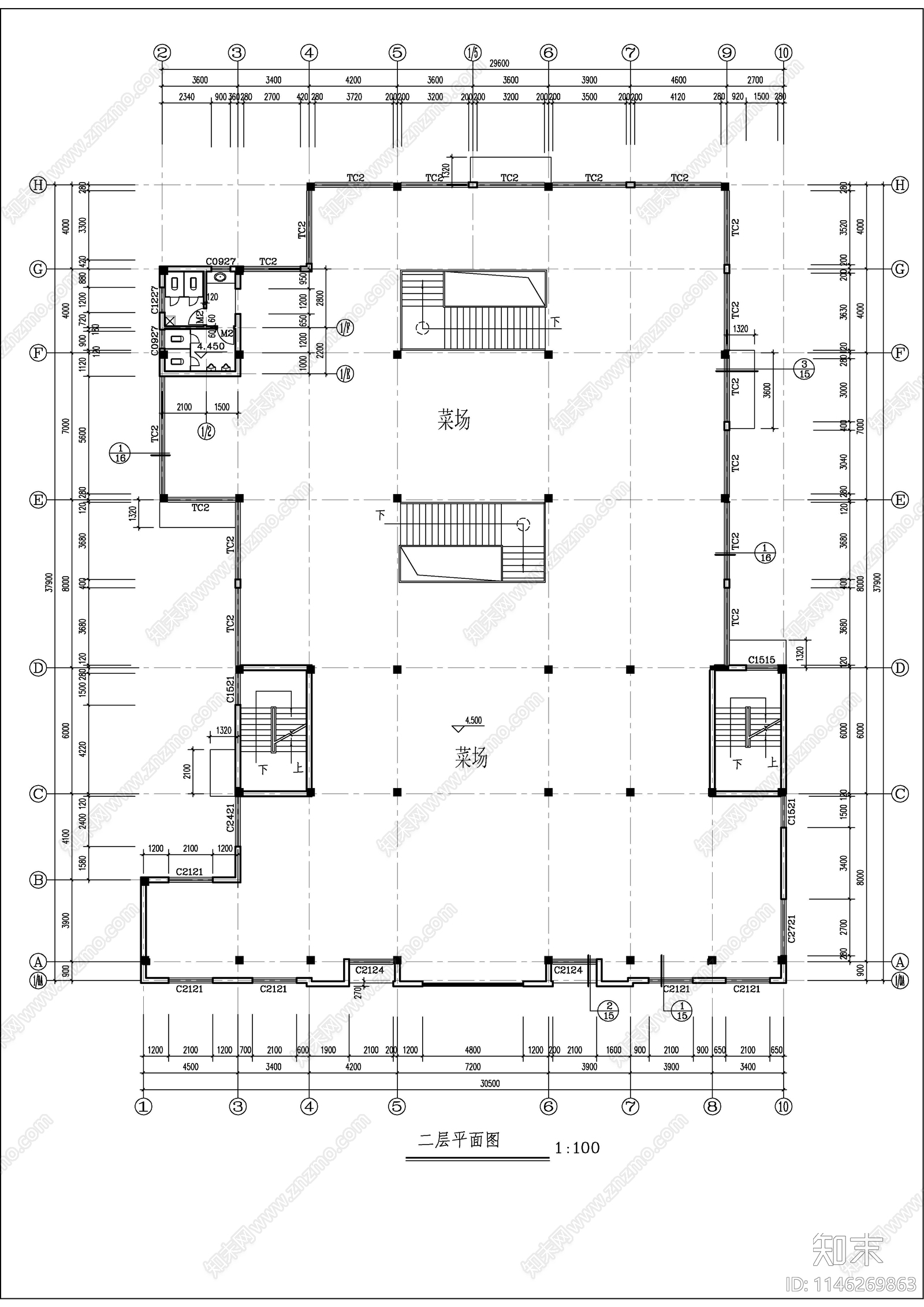 4层跨架结构菜场商场建筑cad施工图下载【ID:1146269863】