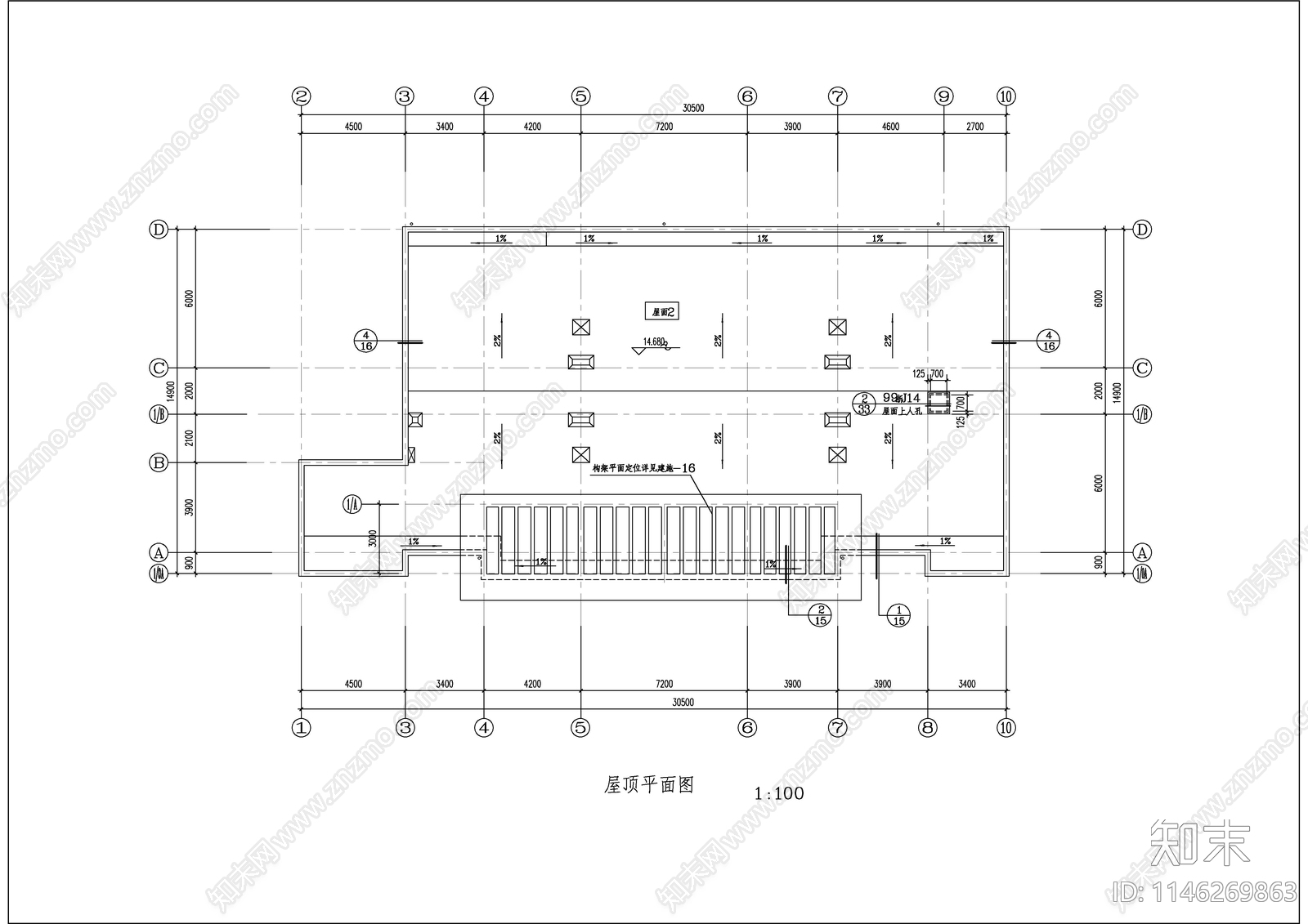 4层跨架结构菜场商场建筑cad施工图下载【ID:1146269863】