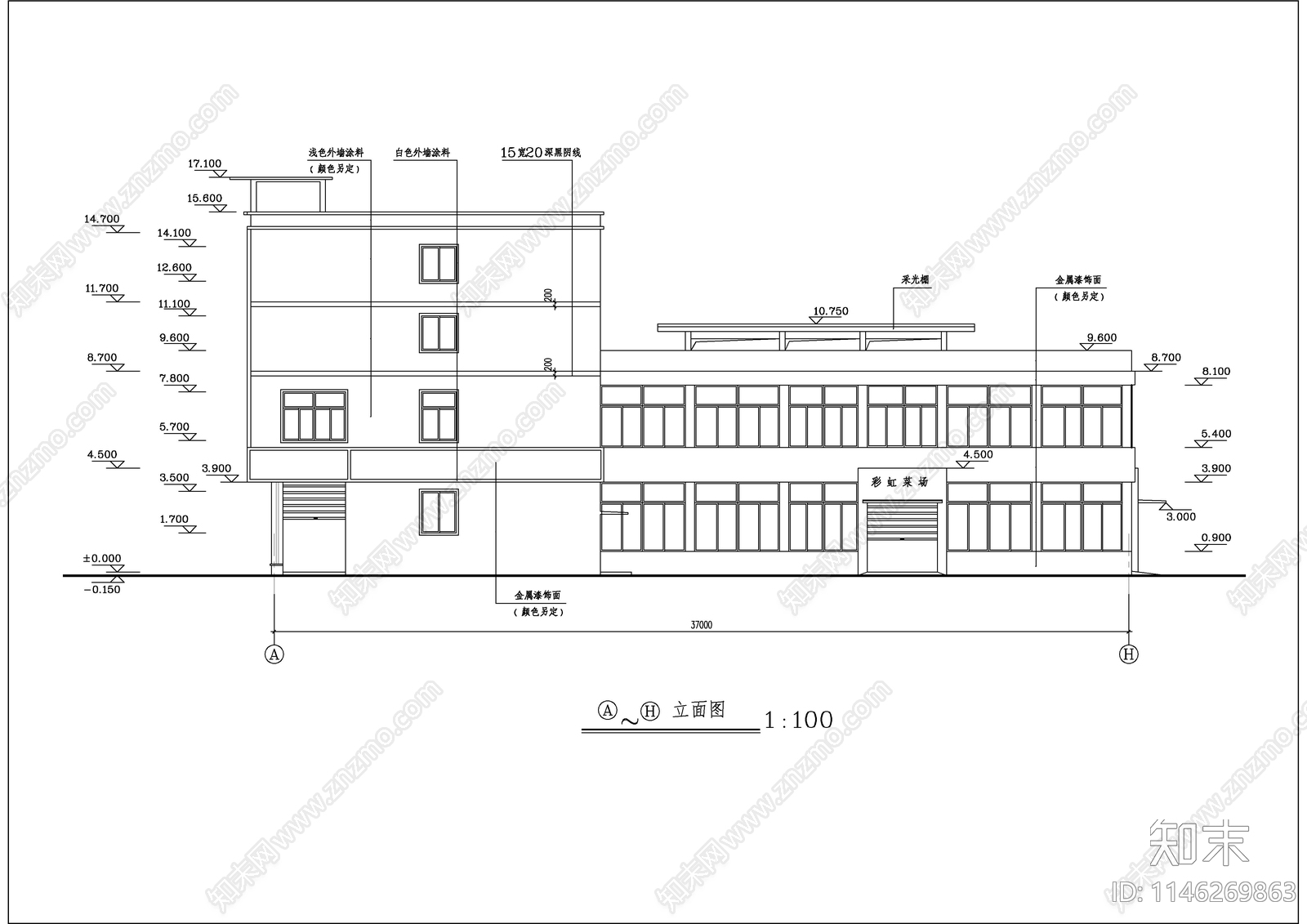 4层跨架结构菜场商场建筑cad施工图下载【ID:1146269863】