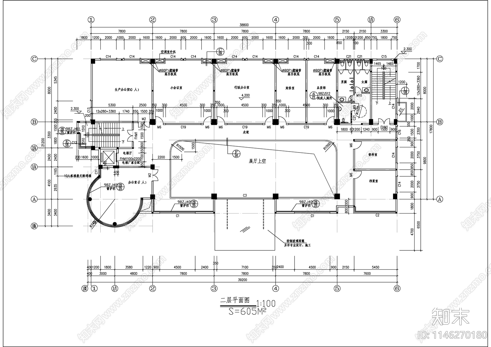 6层框架结构办公楼建筑cad施工图下载【ID:1146270180】