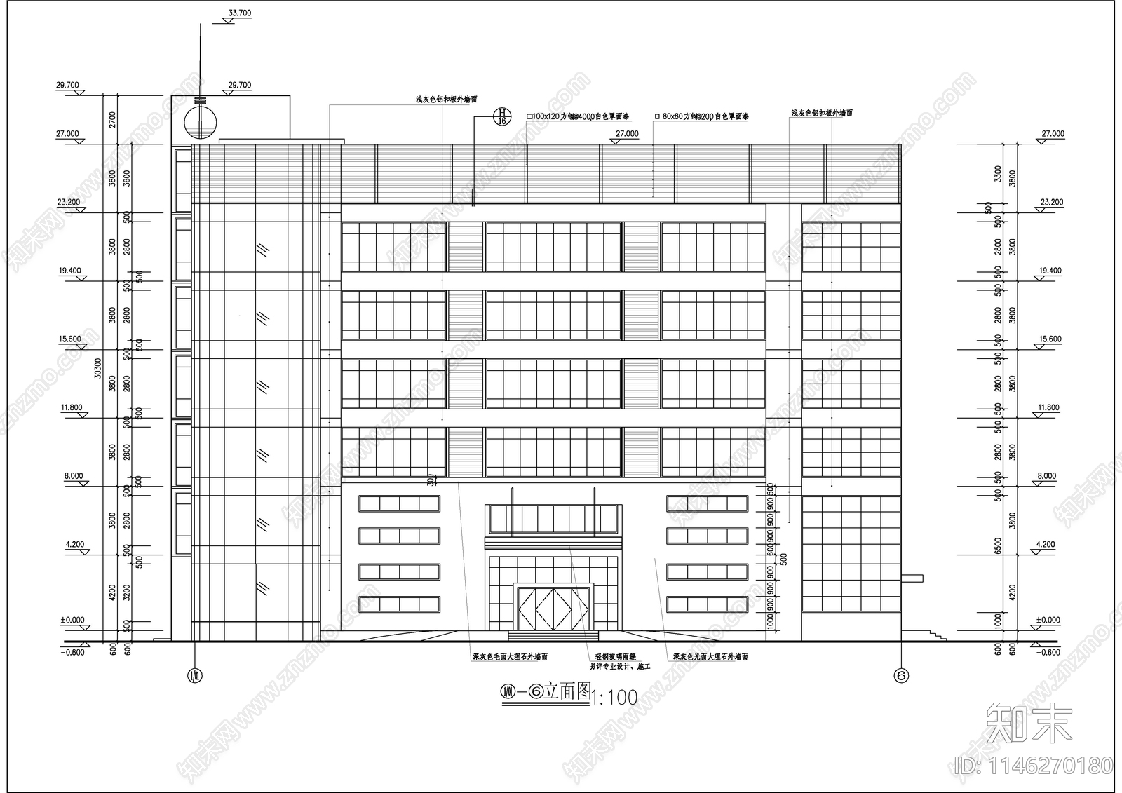 6层框架结构办公楼建筑cad施工图下载【ID:1146270180】