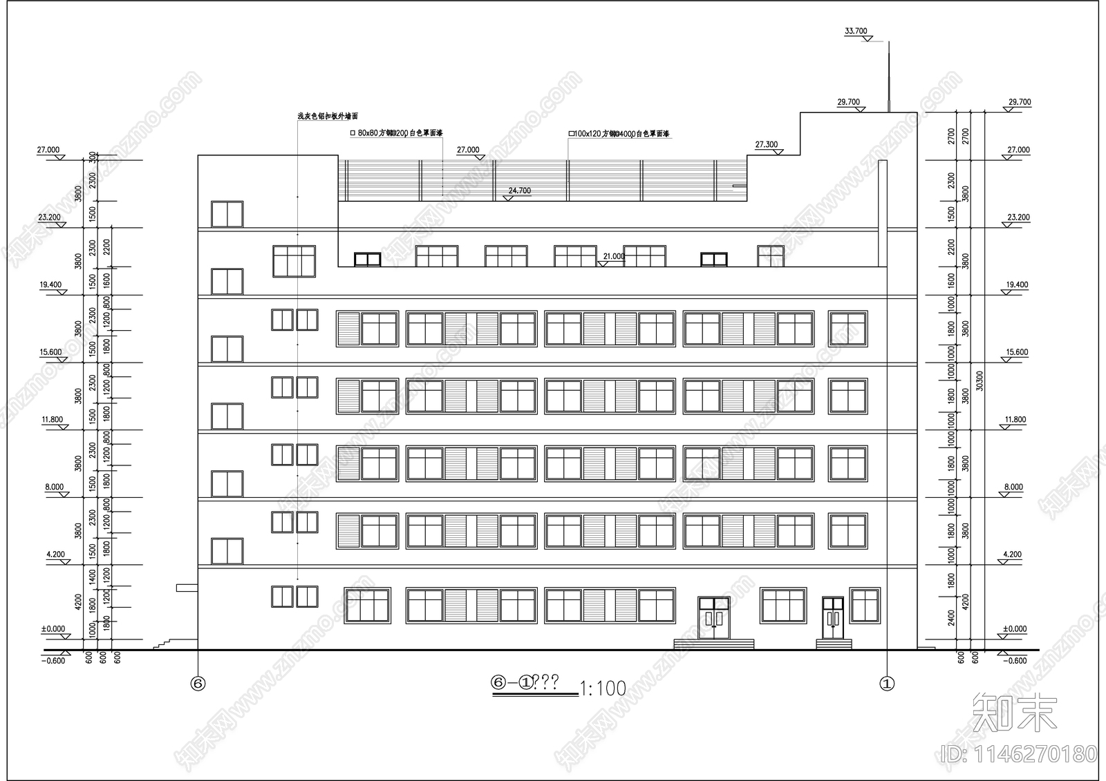 6层框架结构办公楼建筑cad施工图下载【ID:1146270180】