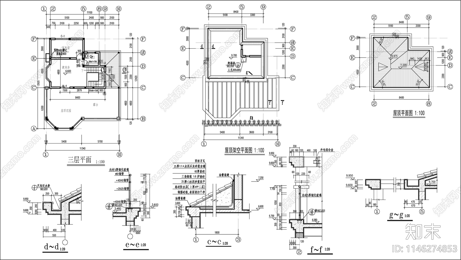 简欧风格两层半别墅建筑施工图下载【ID:1146274853】