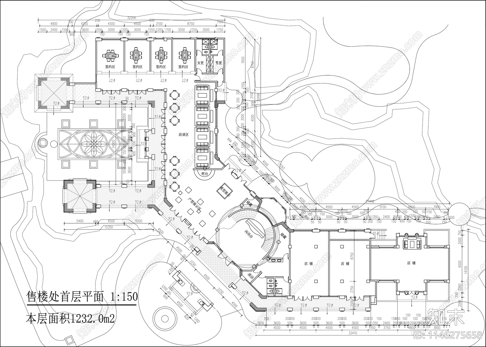 售楼处建筑cad施工图下载【ID:1146275658】