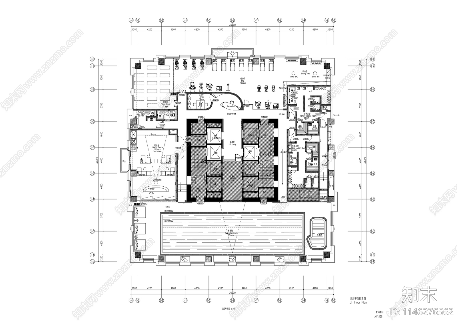 五星级酒店休闲娱乐区室内cad施工图下载【ID:1146276562】