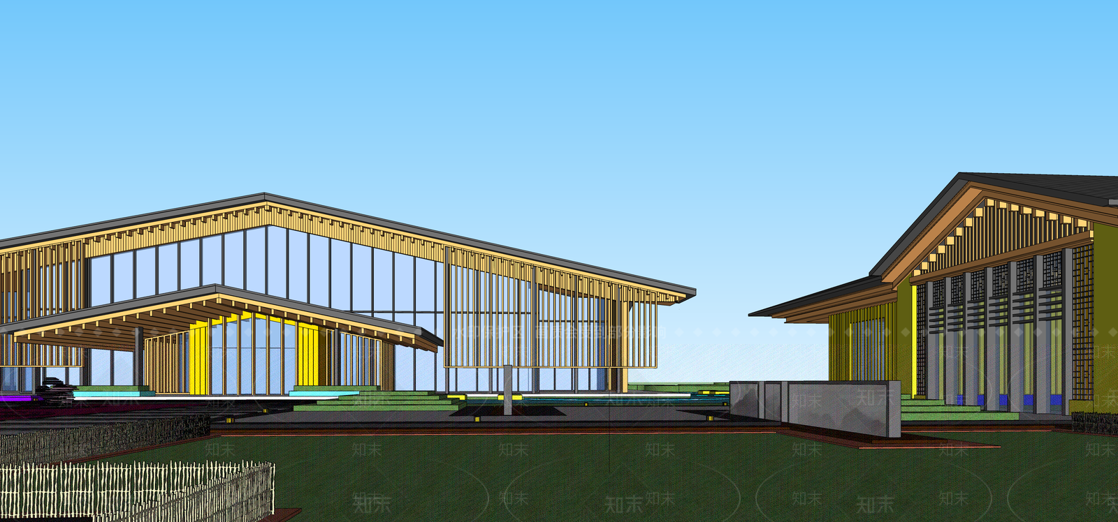 新中式售楼处建筑SU模型下载【ID:1146277984】