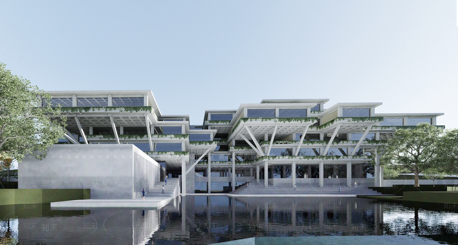 现代图书馆建筑SU模型下载【ID:1146278933】