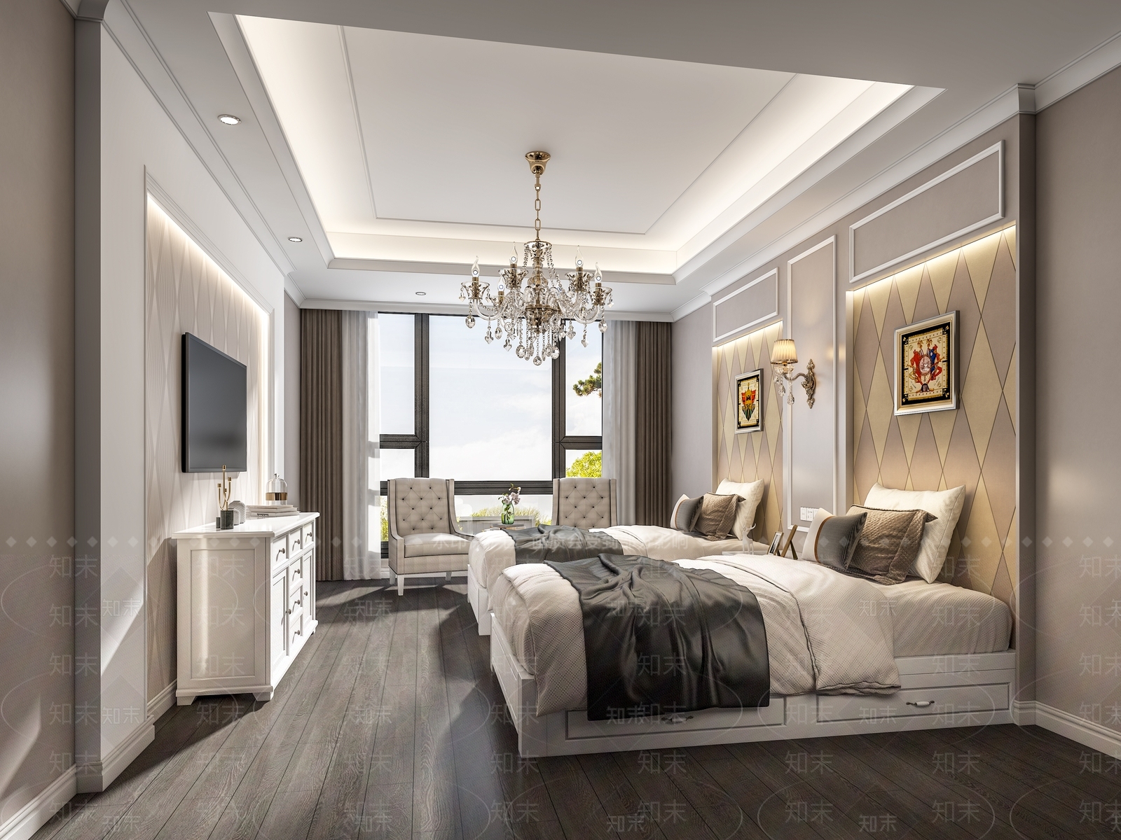 美式酒店客房3D模型下载【ID:1146284196】