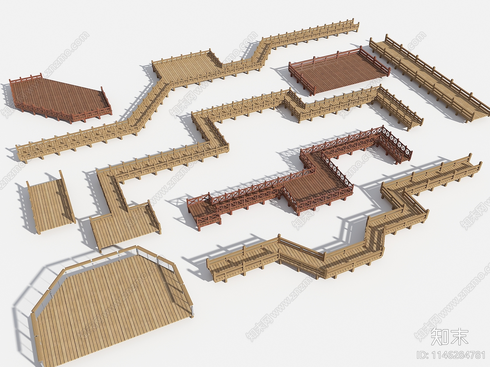 现代木栈道栈桥3D模型下载【ID:1146284781】