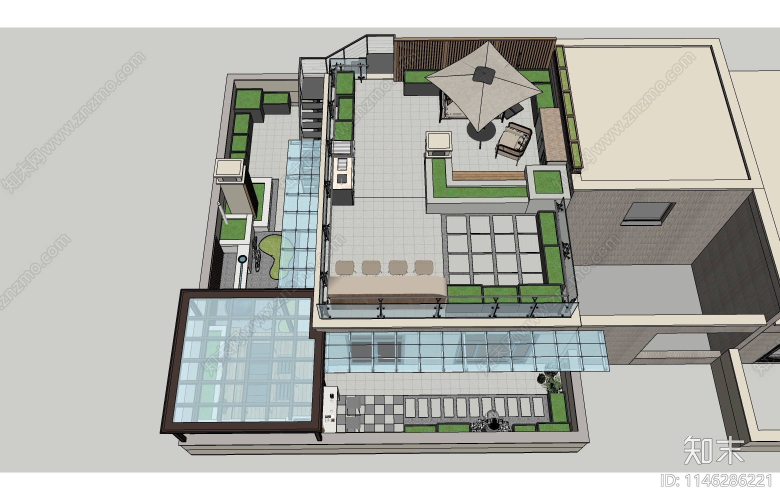 现代屋顶花园SU模型下载【ID:1146286221】