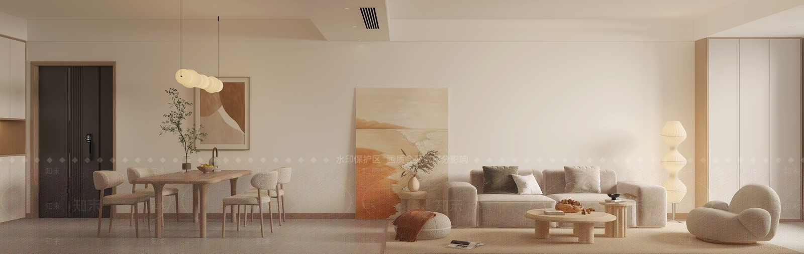 现代极简原木风客餐厅3D模型下载【ID:1146288245】_知末3d模型网