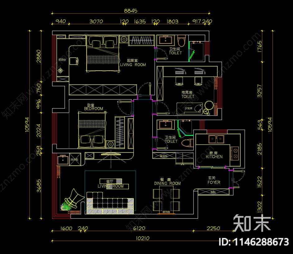 24套家装室内平面图施工图下载【ID:1146288673】