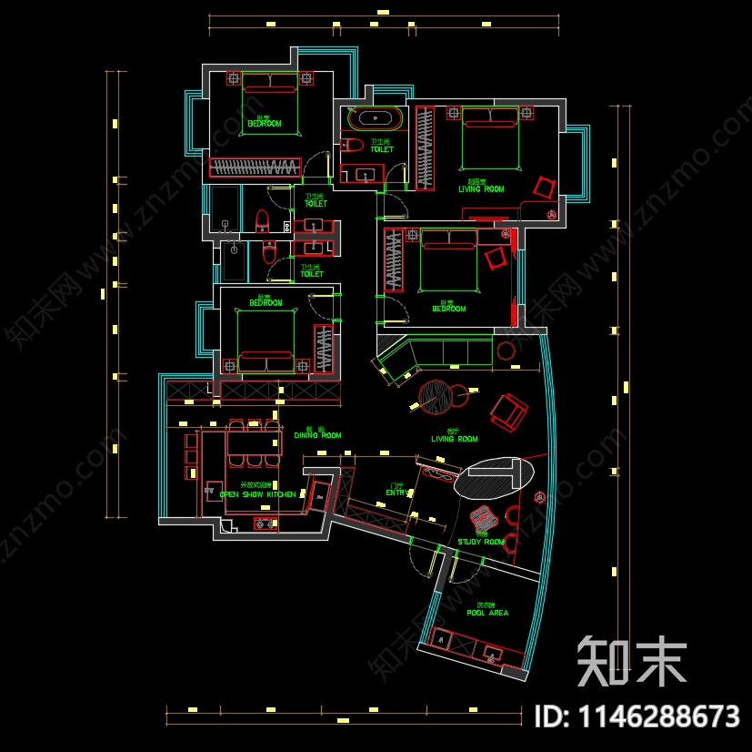 24套家装室内平面图施工图下载【ID:1146288673】