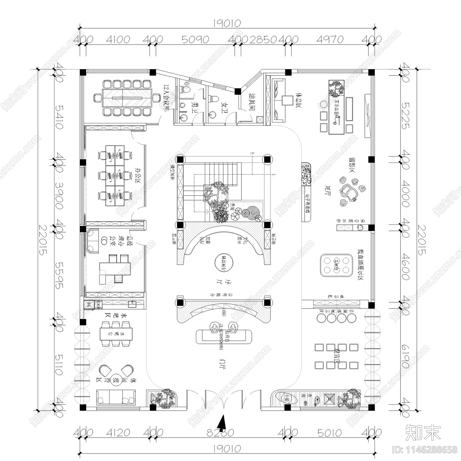 鹿酒全国展示体验中心室内平面图施工图下载【ID:1146288658】