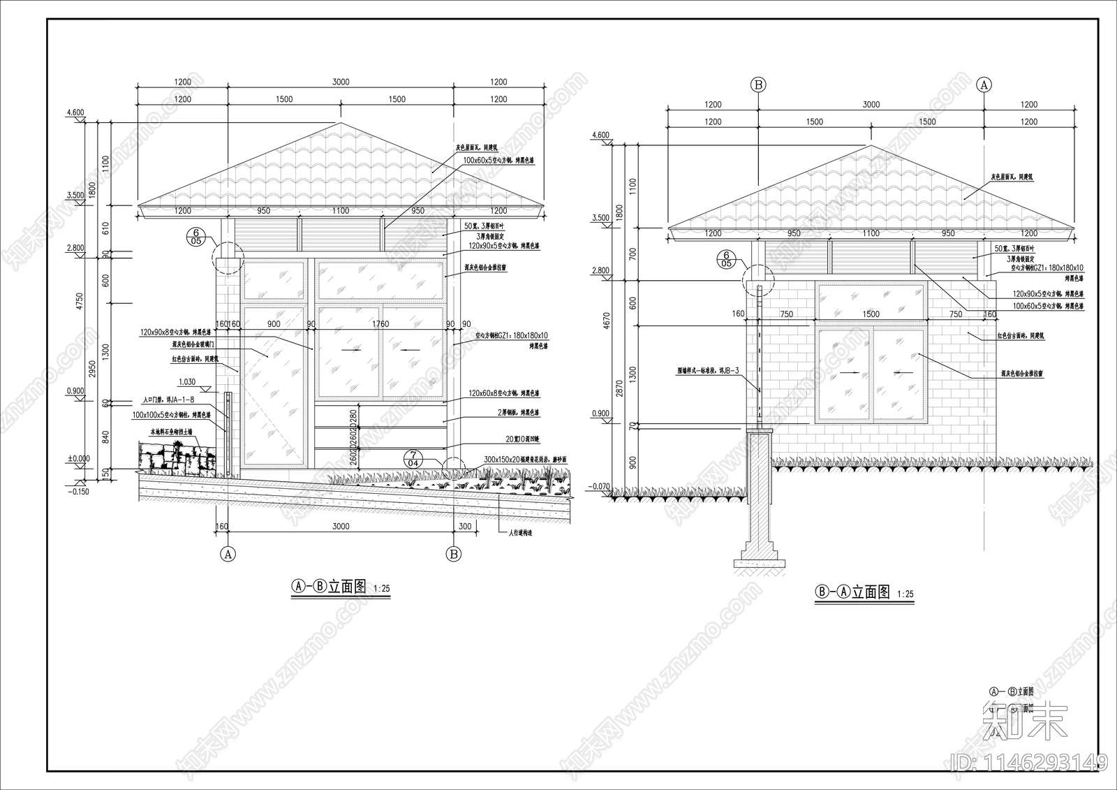 别墅区保安亭做法详图cad施工图下载【ID:1146293149】