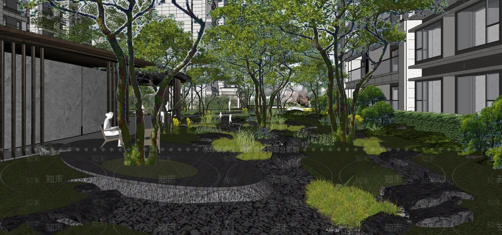 万科现代小区景观SU模型下载【ID:1146293800】