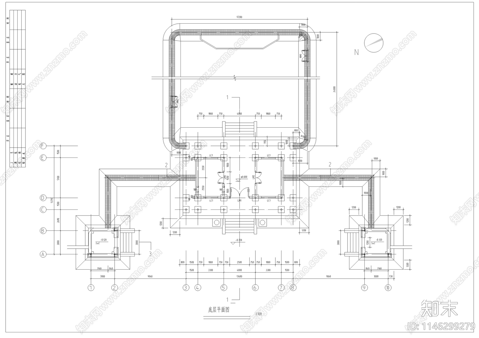 西安大唐芙蓉园北门建筑cad施工图下载【ID:1146299279】