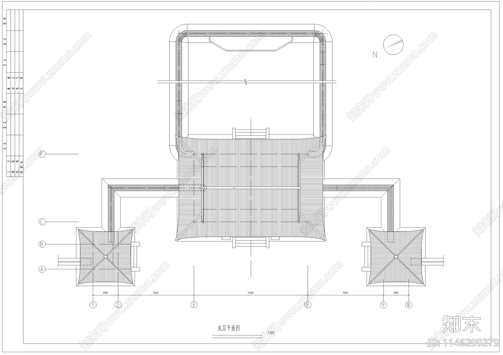 西安大唐芙蓉园北门建筑cad施工图下载【ID:1146299279】