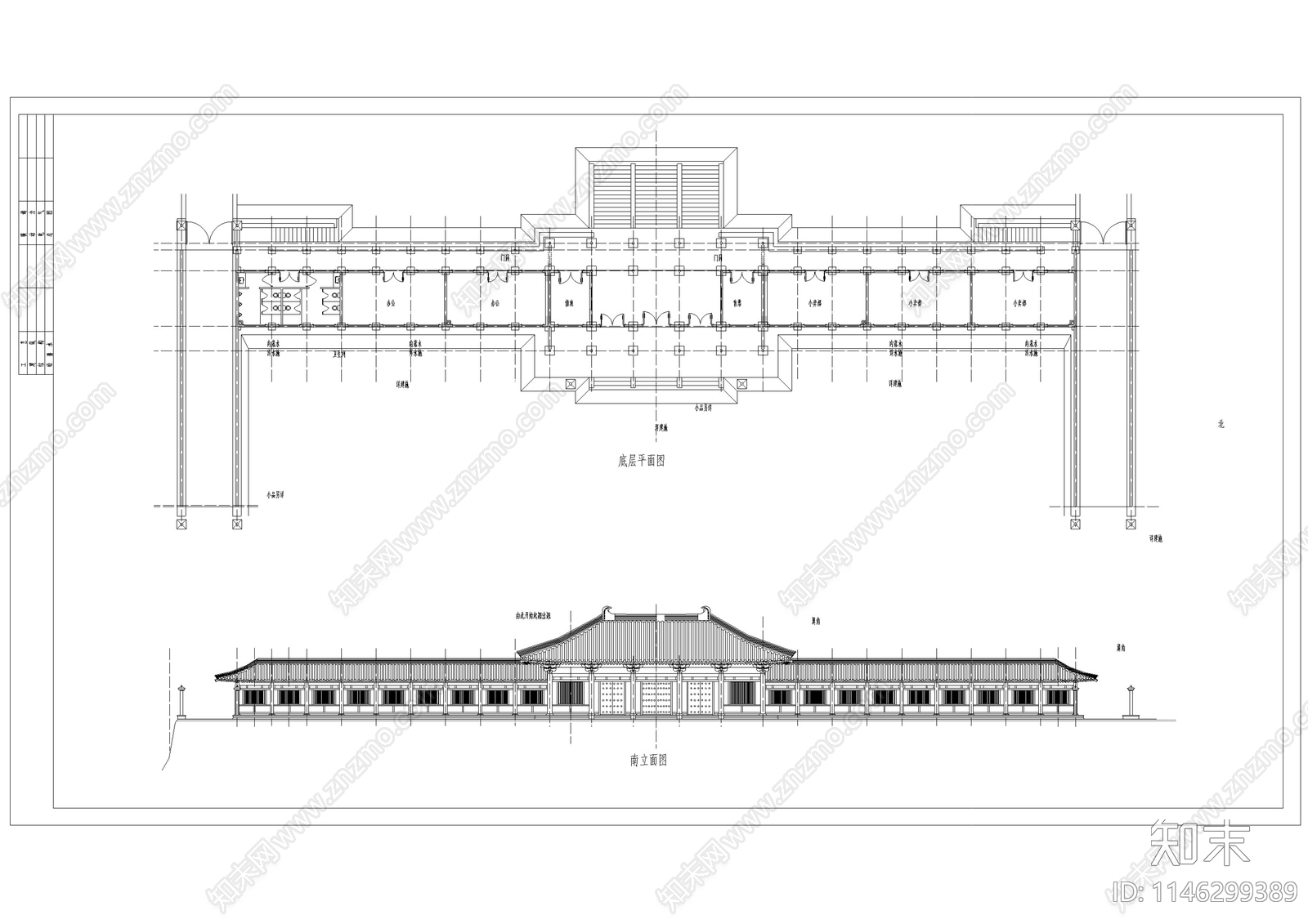 西安大唐芙蓉园南门建筑cad施工图下载【ID:1146299389】