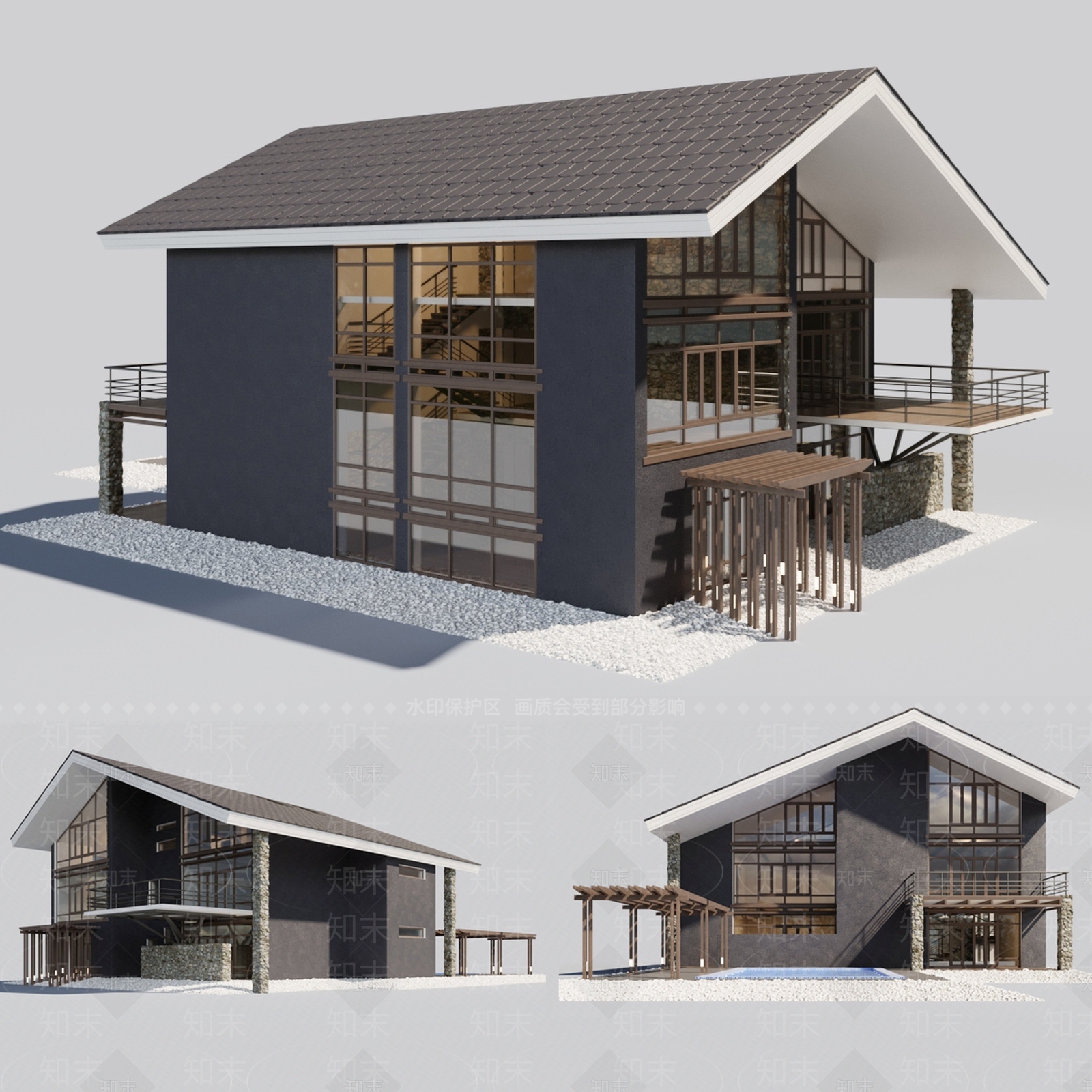 现代独栋别墅3D模型下载【ID:1146597242】