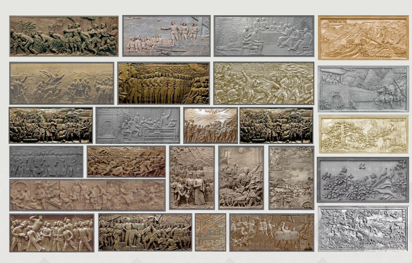 中式2D浮雕墙3D模型下载【ID:1146301766】